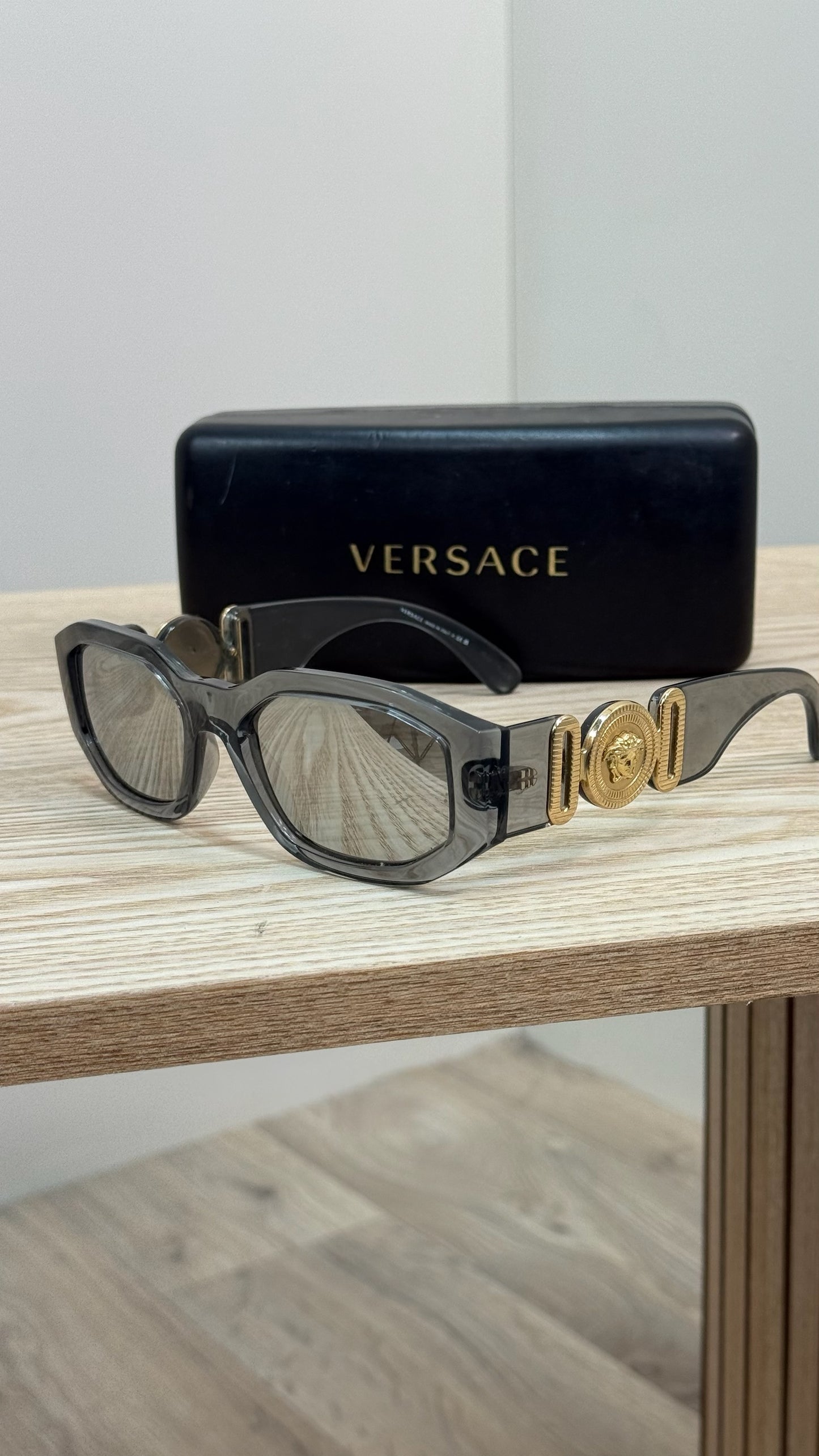 Versace Grey & Gold Hardware Sunglasses