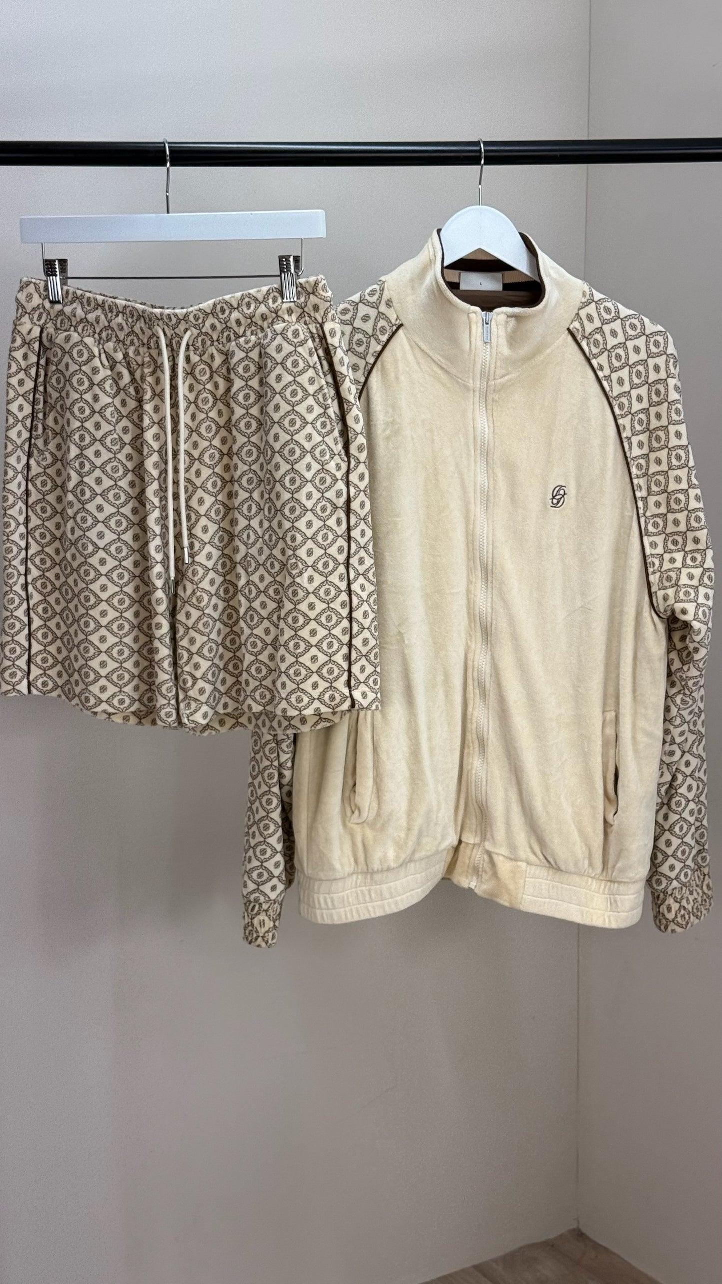 Drole De Monsieur Beige And Brown Zip Up Jacket and Shorts Set - Large