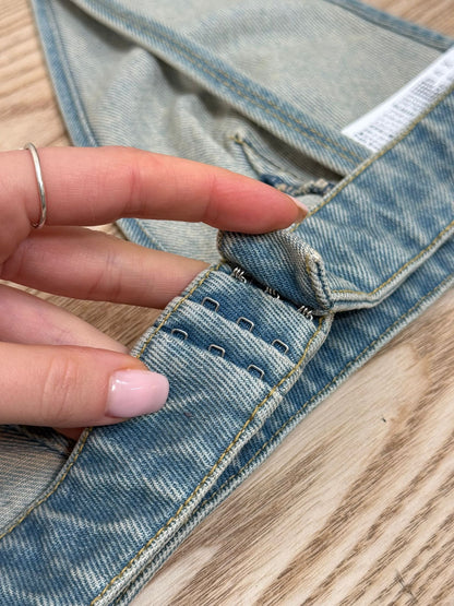 Prada Denim Plaque Logo Bralette Crop - EU 44