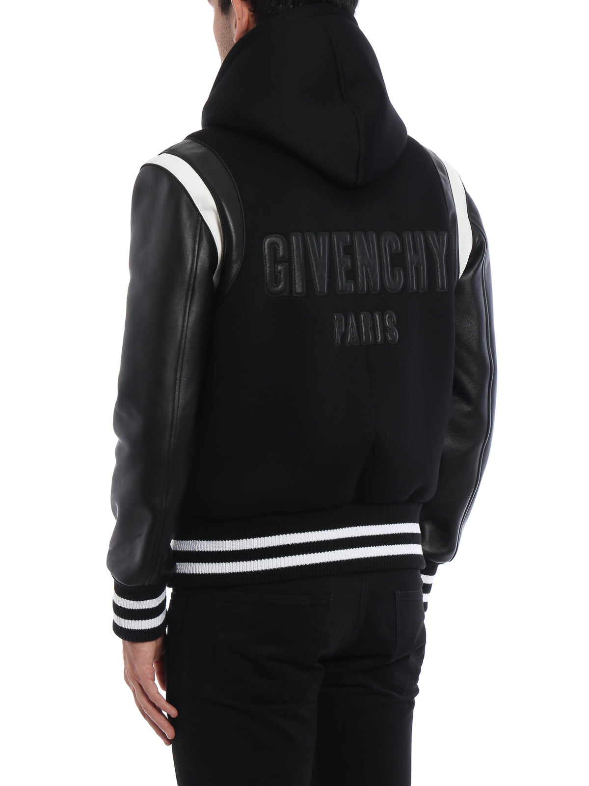 Givenchy Leather Sleve Neoprene Hooded Bomber Jacket - Small