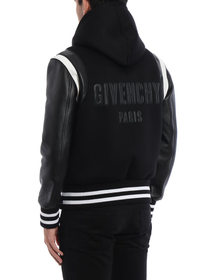 Givenchy Leather Sleve Neoprene Hooded Bomber Jacket - Small