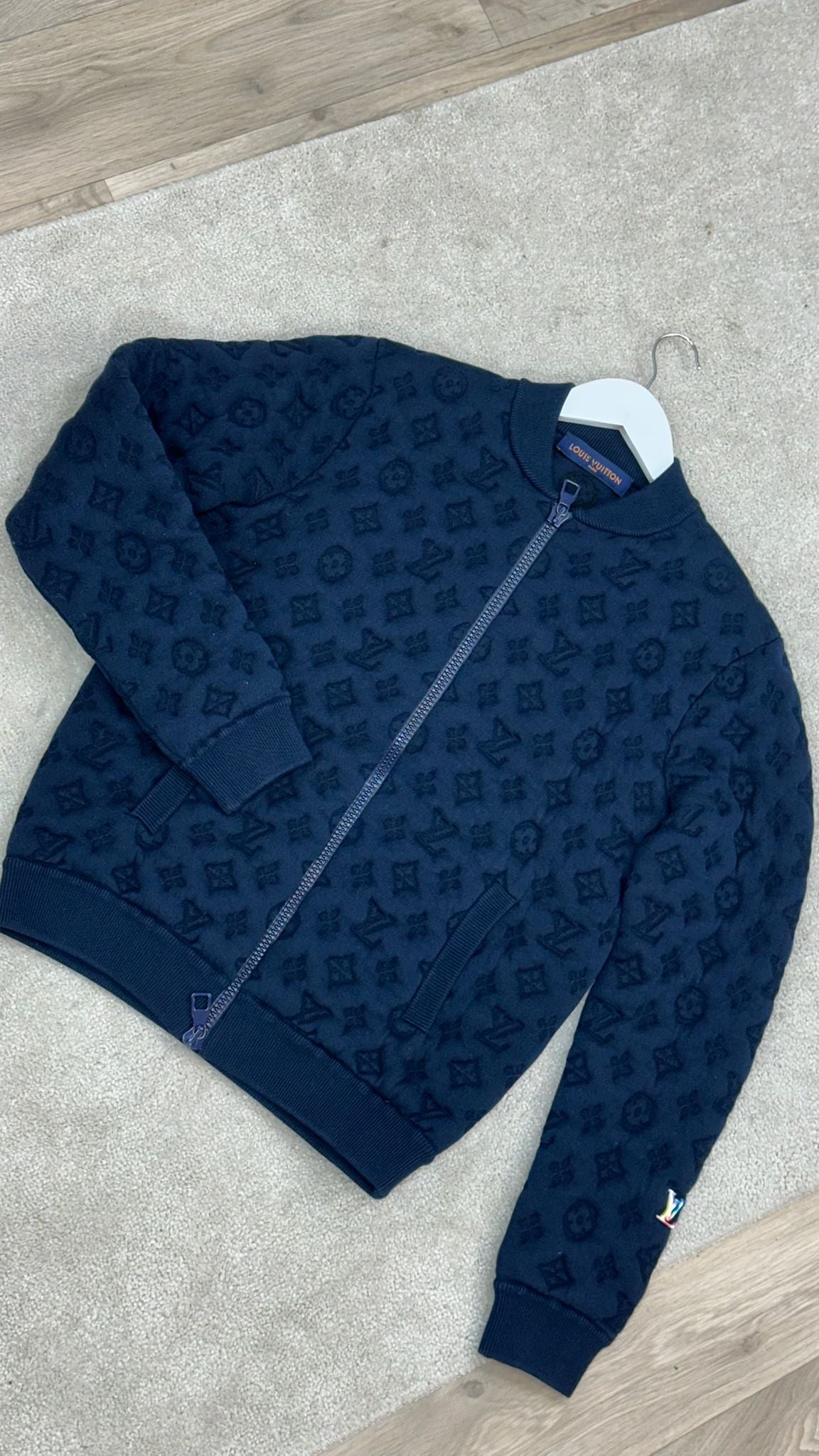 Louis Vuitton Navy Embossed Monogram Pilot Jacket -  Small
