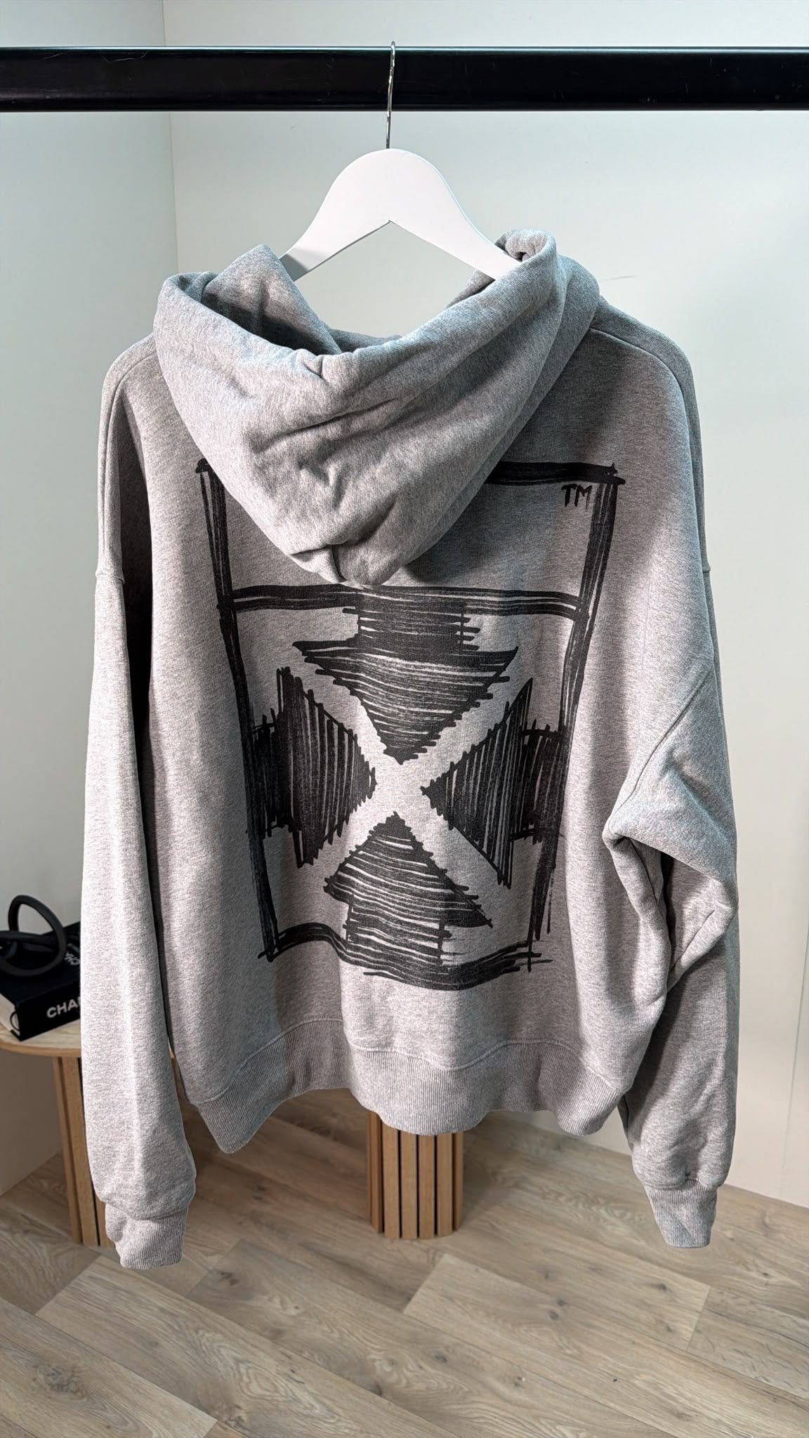 Off-White Grey Small Hand Marker Logo Hoodie – Medium