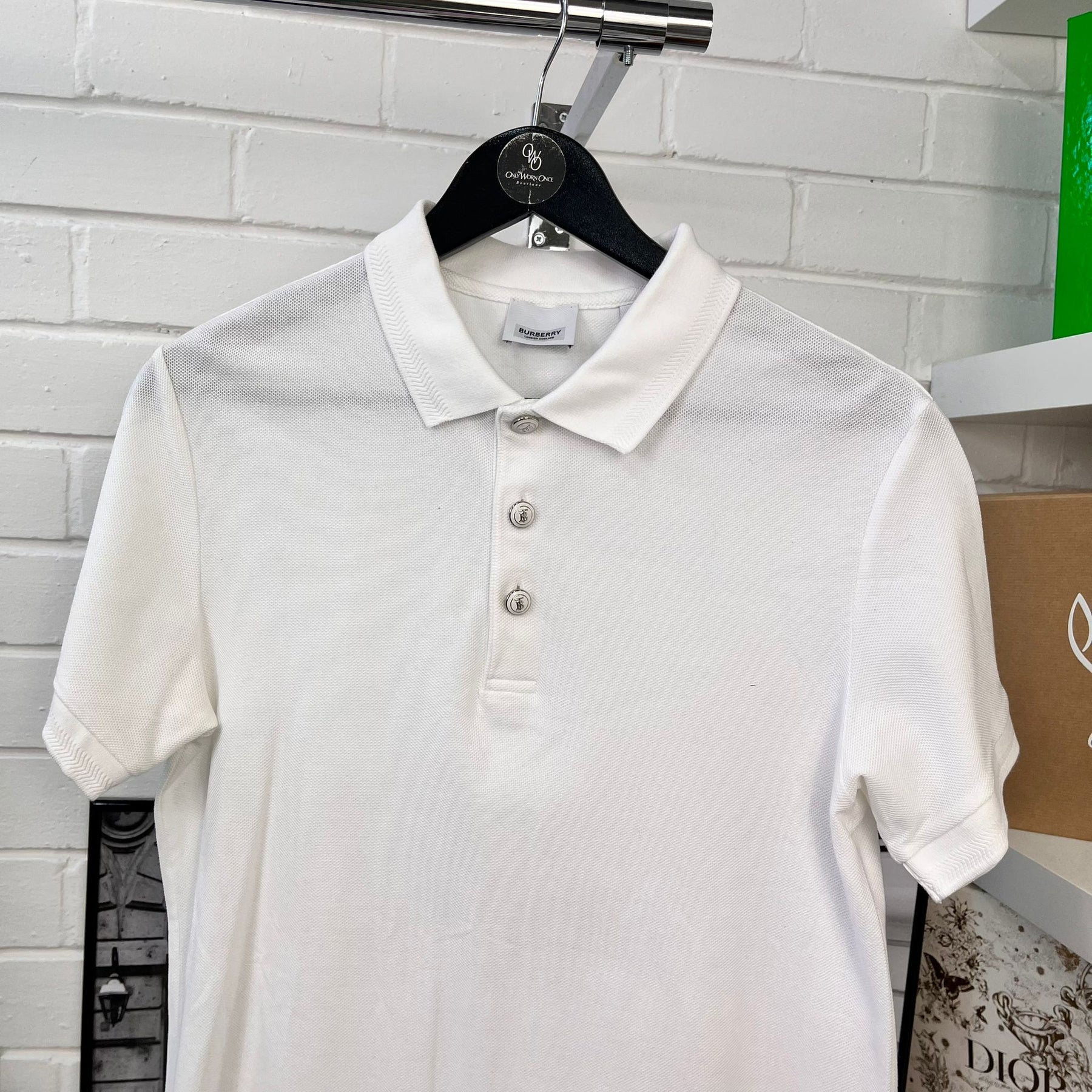 Burberry White TB Button Polo T-Shirt - Small