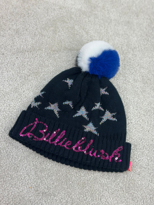 Kids Billie Blush Black Star Sequin Bobble Hat - Age 8/10
