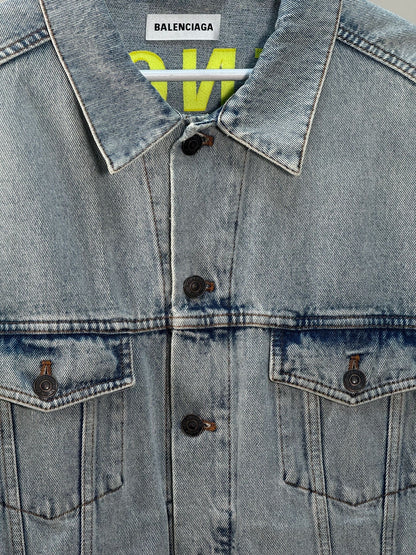 Balenciaga Denim Yellow Logo Jacket - Size 36-SMALL