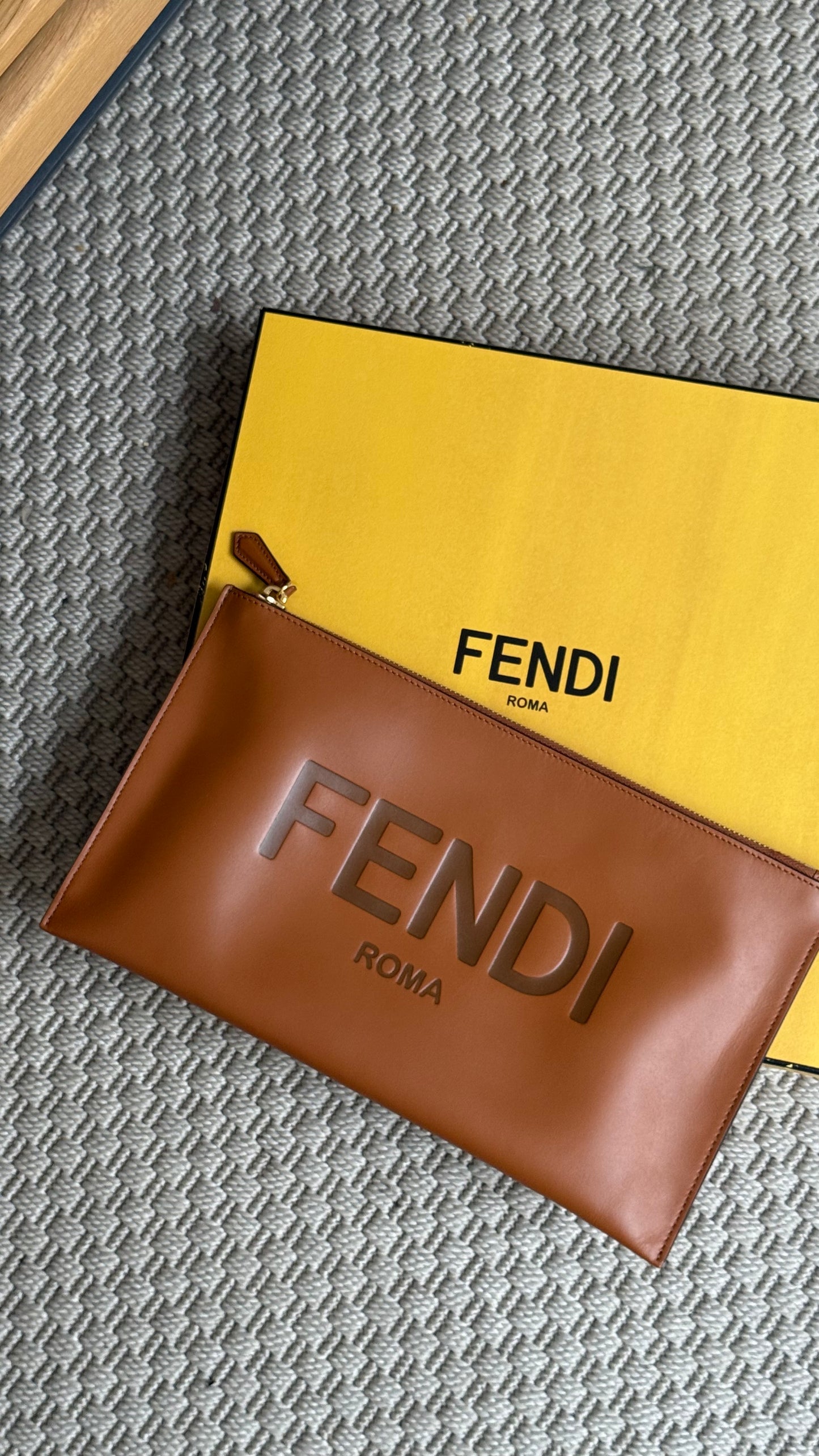 Fendi Brown Logo Flat Clutch Bag