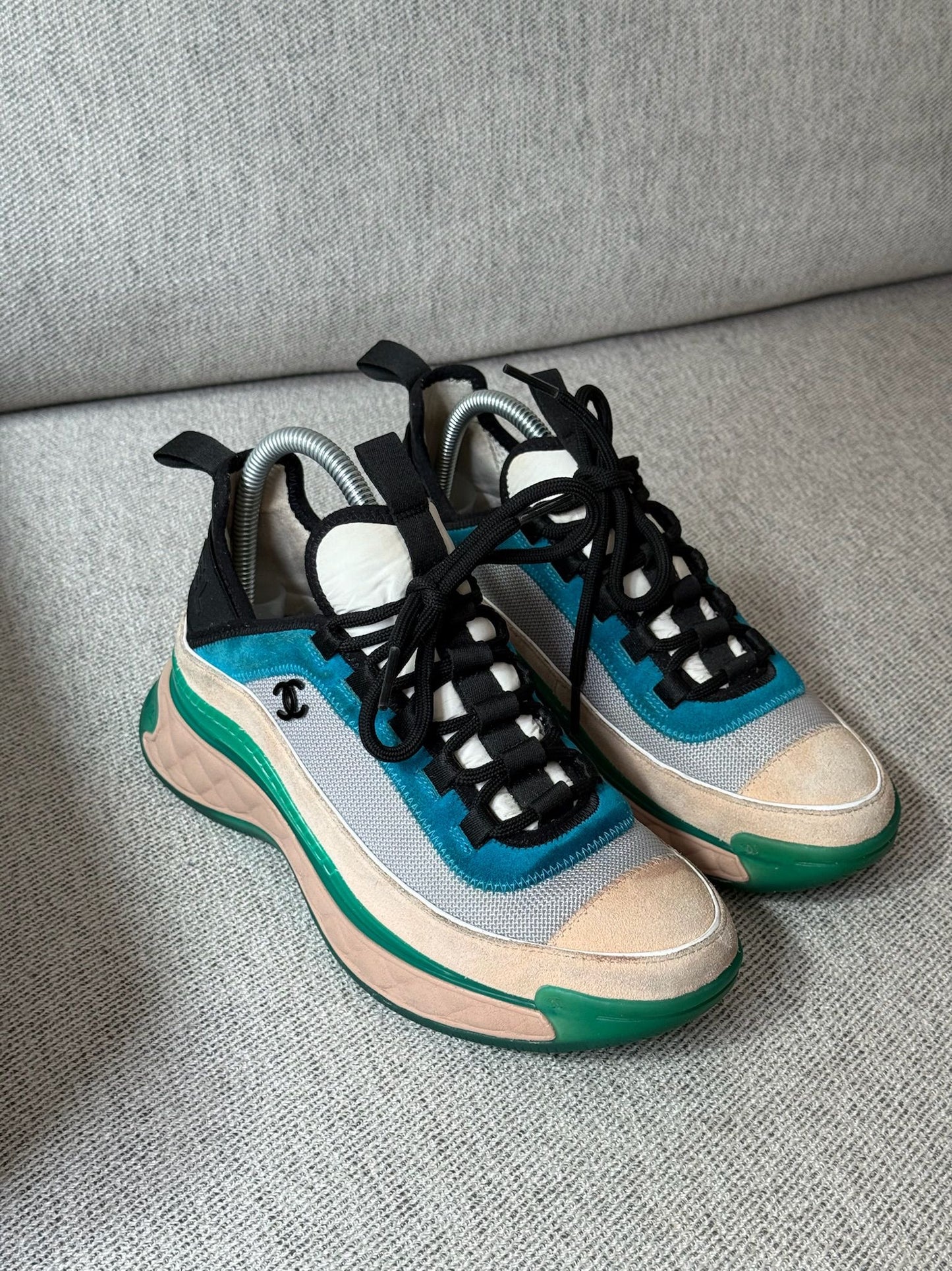 Chanel White Blue Green Trainers - UK 5