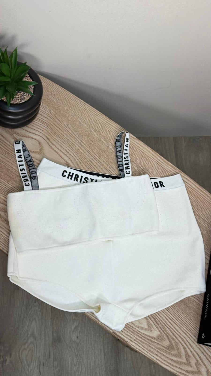 Dior Black And White Bralette High-Waisted Shorts Set - Large Top / Medium Pants