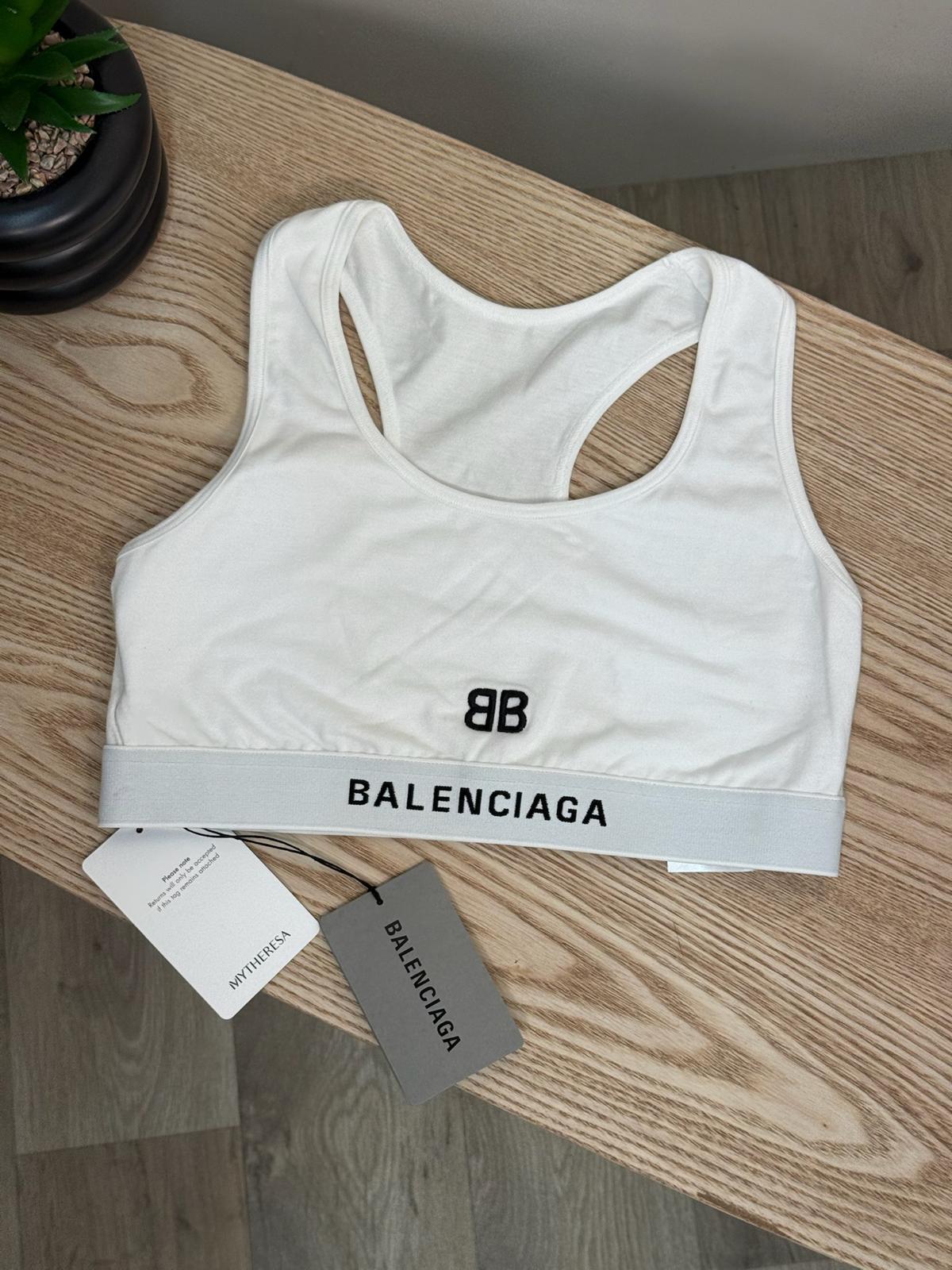 Balenciaga White Black Logo BB Crop Top - Medium
