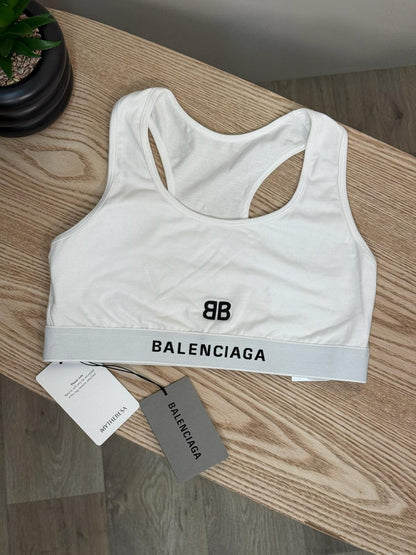 Balenciaga White Black Logo BB Crop Top - Medium