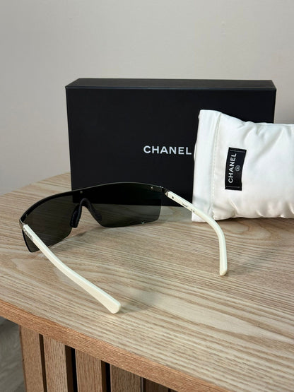Chanel Metallic Silver Shield Sunglasses - One Size