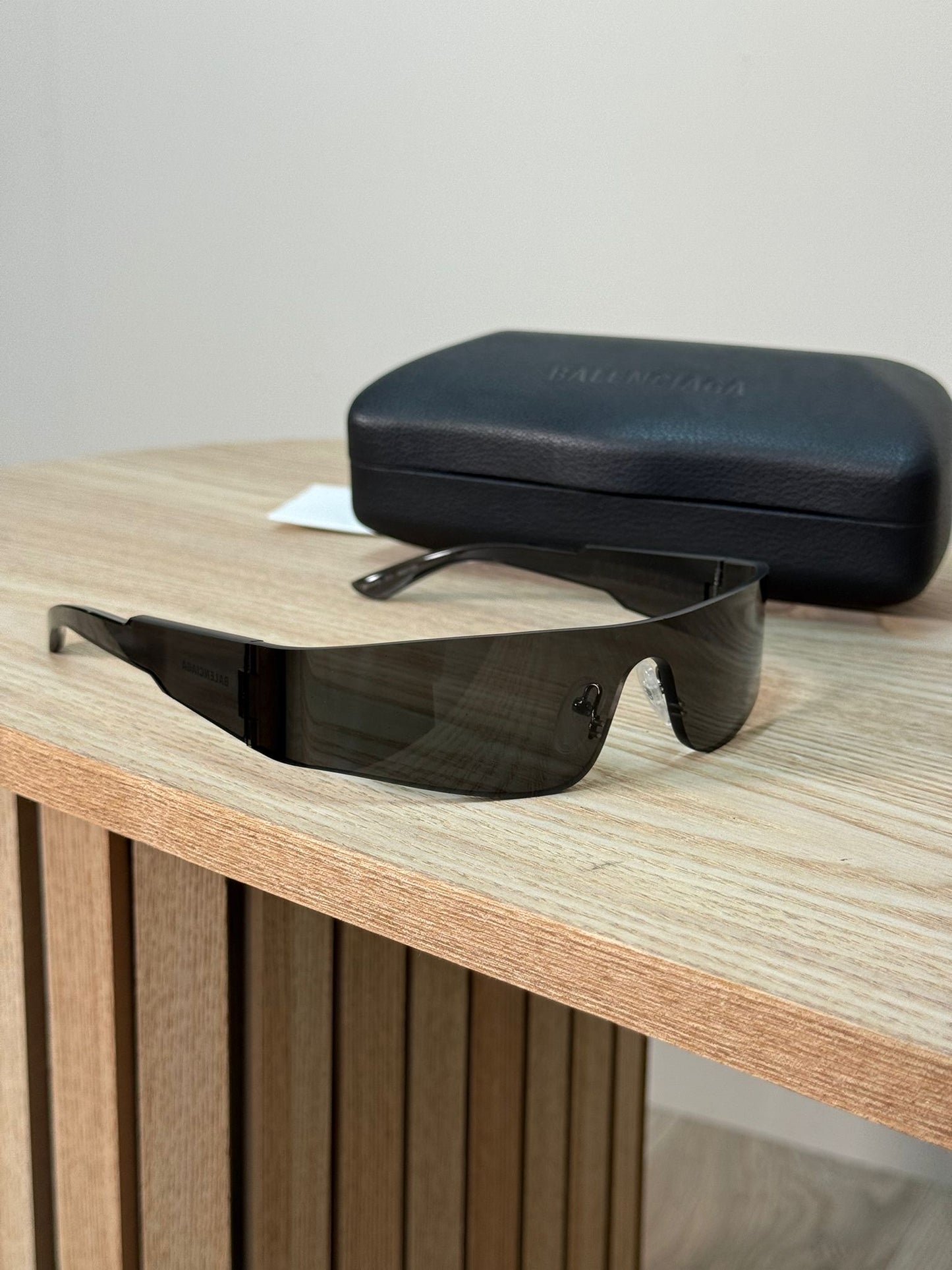 Balenciaga Black White Logo Thin Mono Sunglasses - One Size