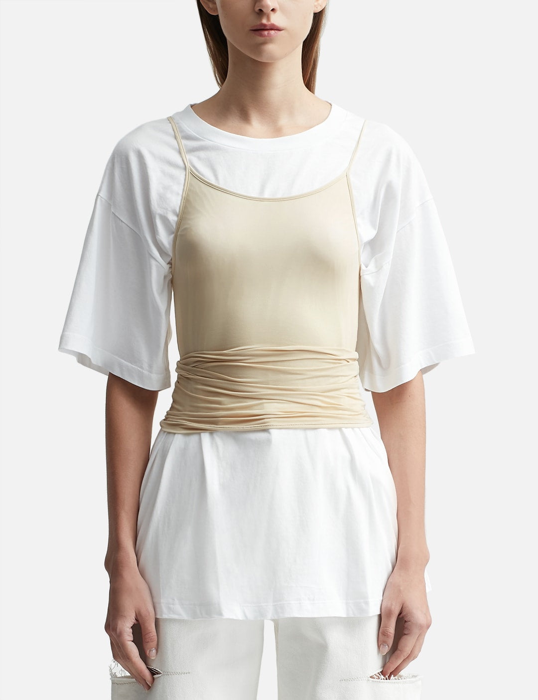 Maison Margiela Beige Camisole Top Layered Over A White T-shirt - New In Tags Small