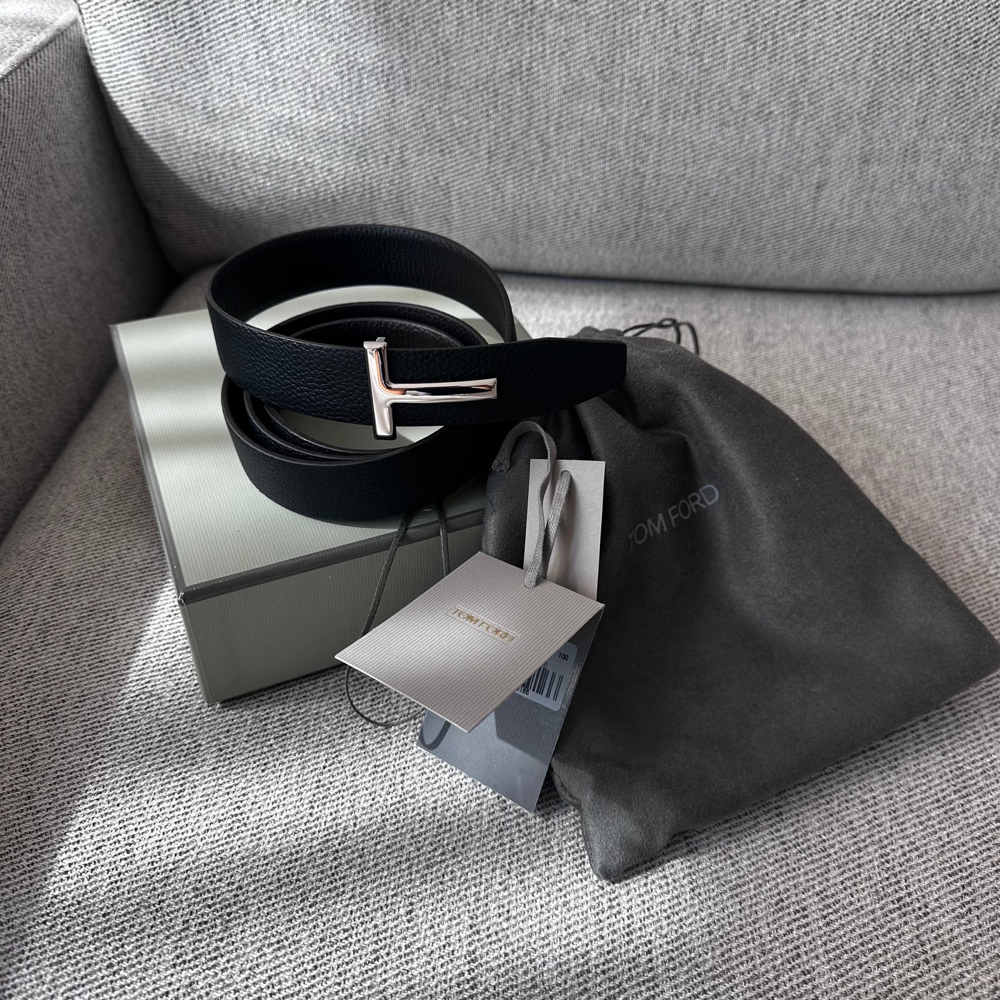 Tom Ford Black Leather TG 100cm Belt- Brand New In Box