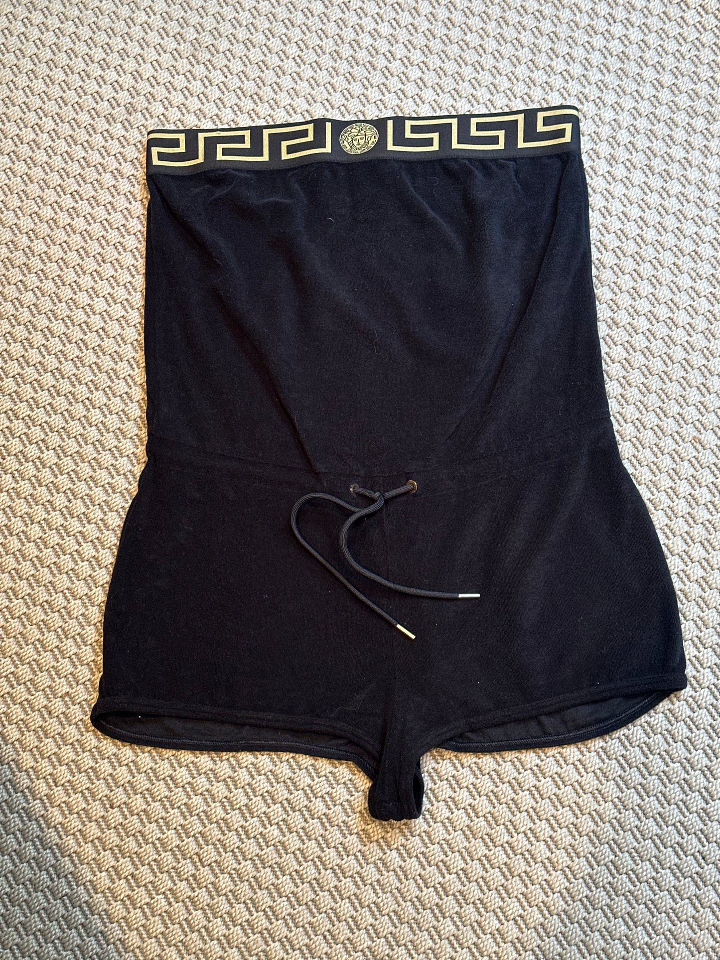 Versace Black & Gold Velour Playsuit- UK 8/10