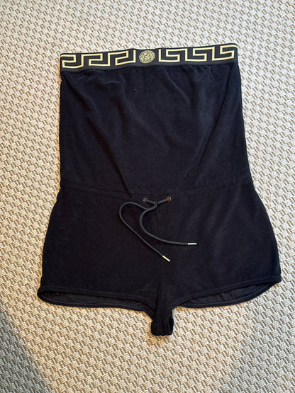 Versace Black & Gold Velour Playsuit- UK 8/10