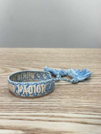 Dior Blue White Pattern Woven 'J'Adior' Friendship Bracelet - One Size