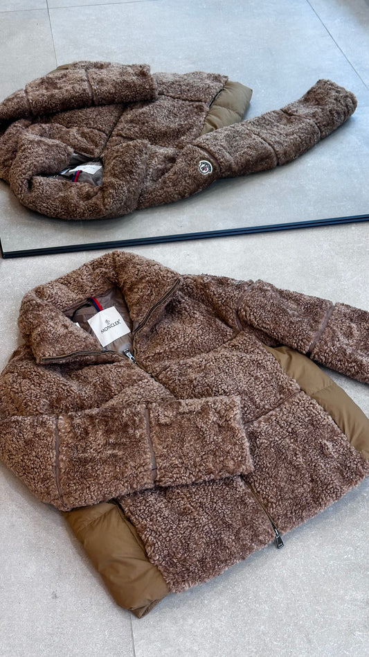 Moncler faux shearling puffer coat - UK 10