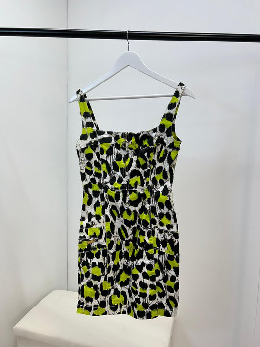 Just Cavalli Black White Green Print Dress - UK 10