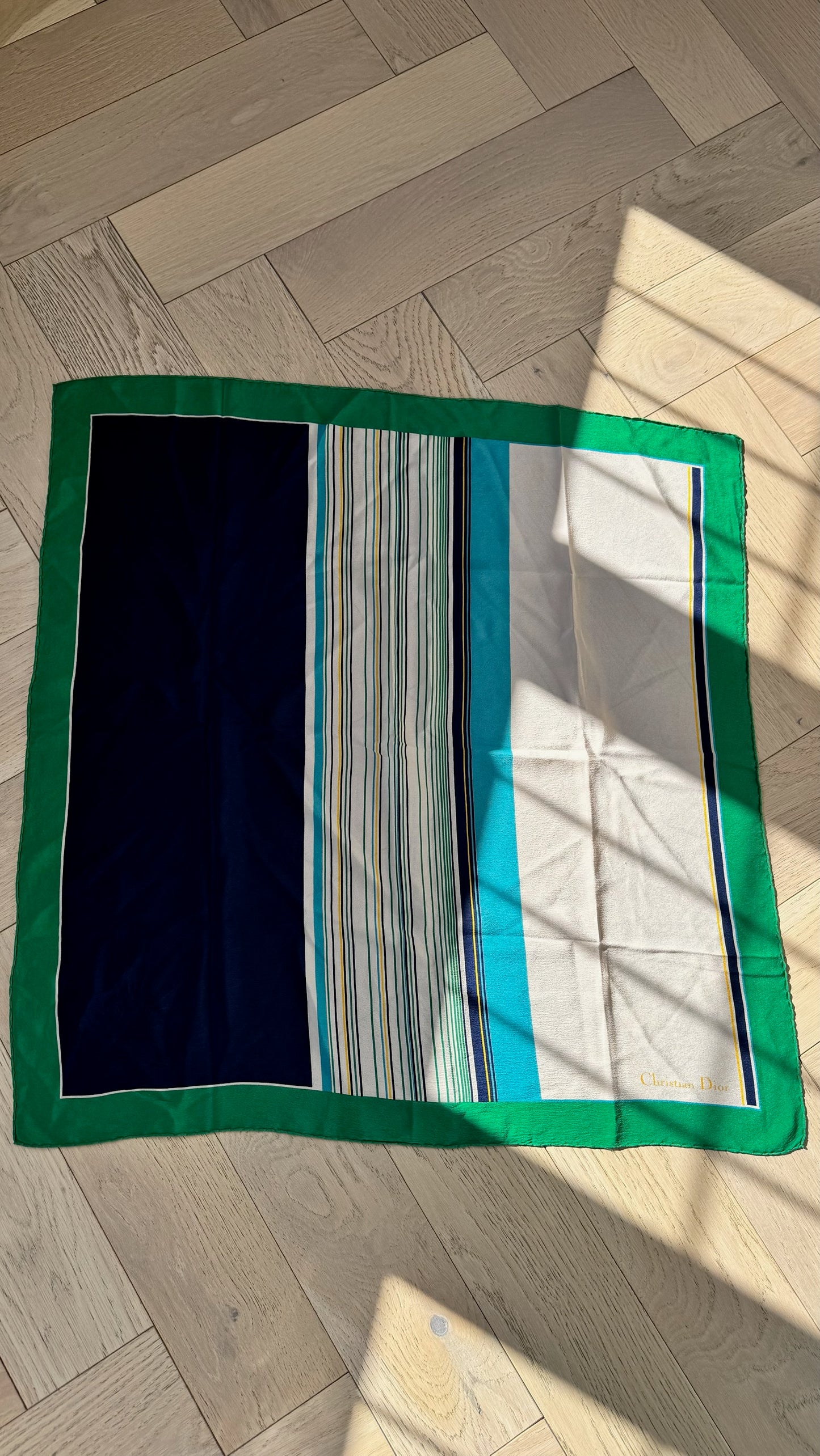 Christian Dior Cream Green Border Silk Scarf – 90 x 90 cm