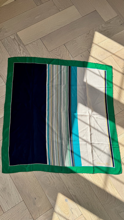 Christian Dior Cream Green Border Silk Scarf – 90 x 90 cm