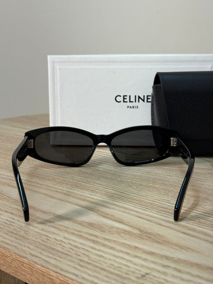 Celine Black Logo Rectangle Curved Thick Sunglasses - One Size