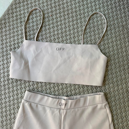Off-White Nude Logo Crop Top & Cycling Shorts Co-Ord Set – IT 40 / UK 8