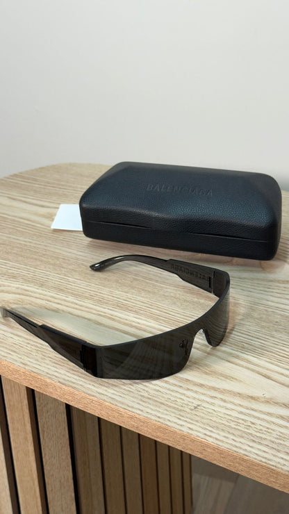 Balenciaga Black White Logo Thin Mono Sunglasses - One Size