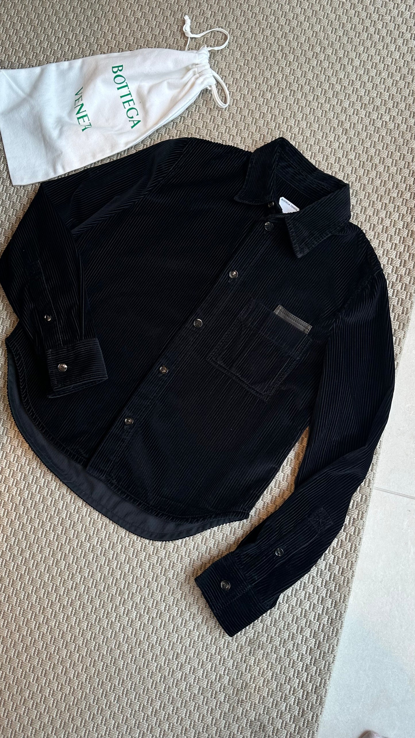 Bottega Veneta Black Ribbed Leather Trimmed Cotton Corduroy Overshirt Jacket - 40/M