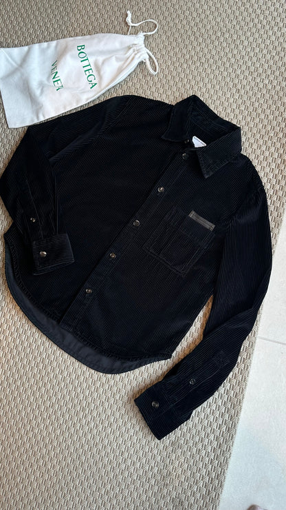 Bottega Veneta Black Ribbed Leather Trimmed Cotton Corduroy Overshirt Jacket - 40/M