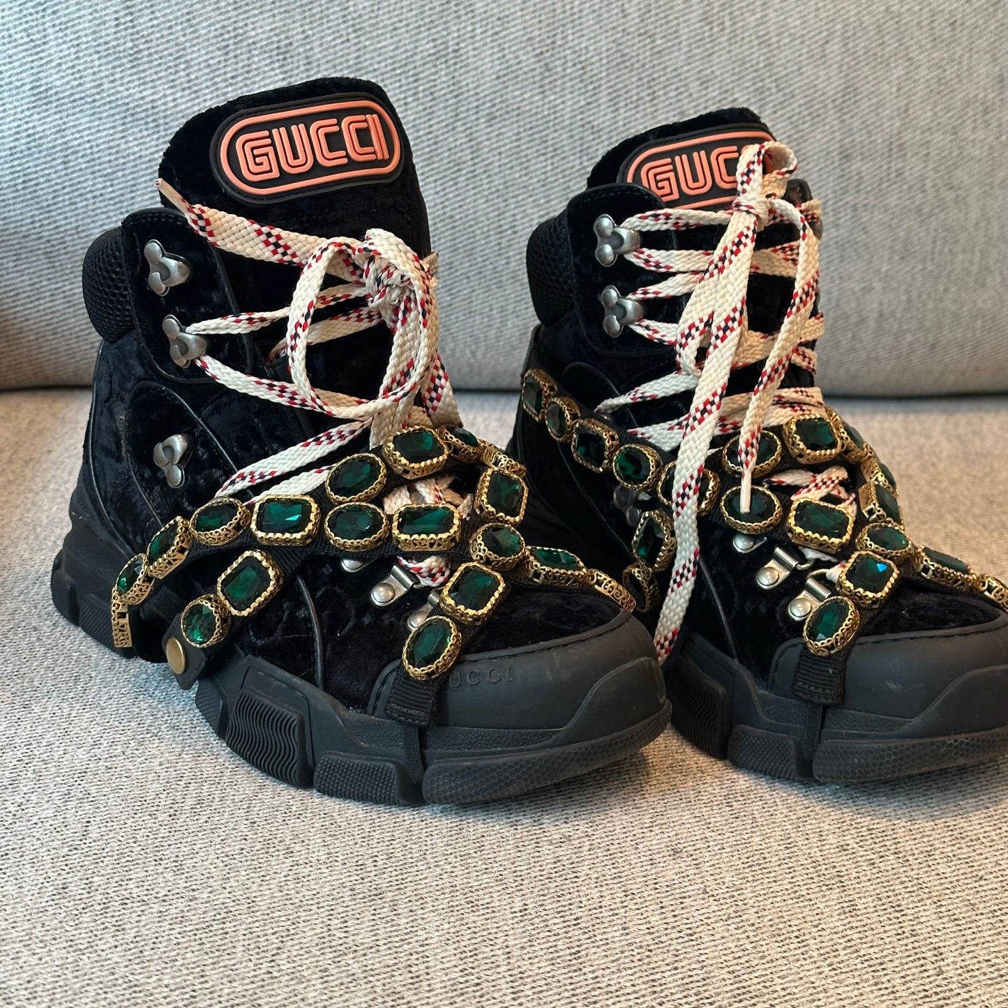 Gucci Black Crystal Velvet Flashtreck Chunky Boots – EU 37.5 / UK 4.5