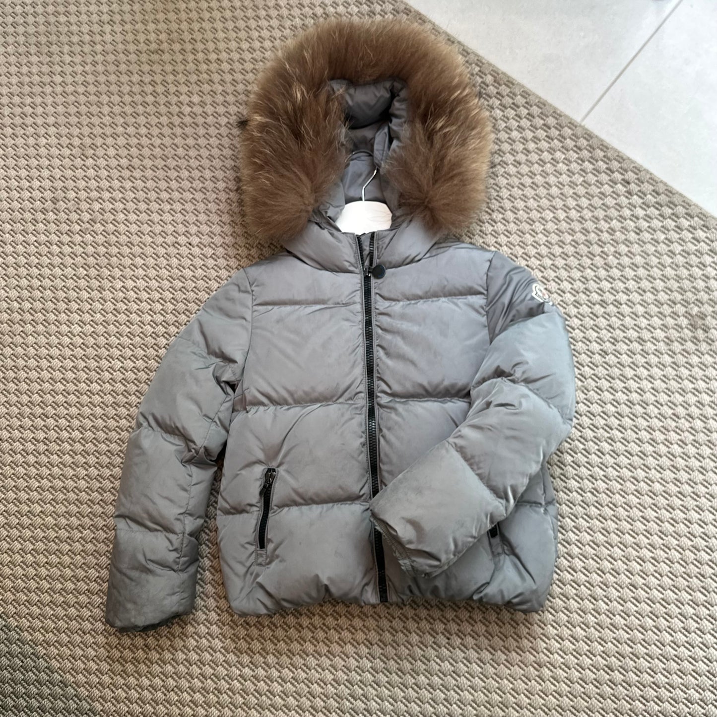 Kids Moncler Grey Padded Fur Trim - Age 8