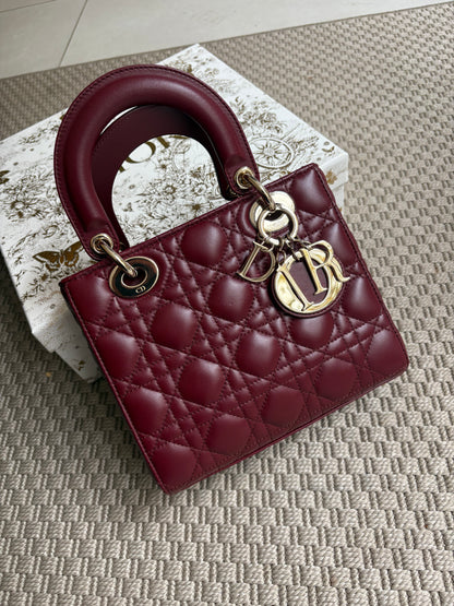 Dior Small Lady Dior burgundy cannage lambskin bag