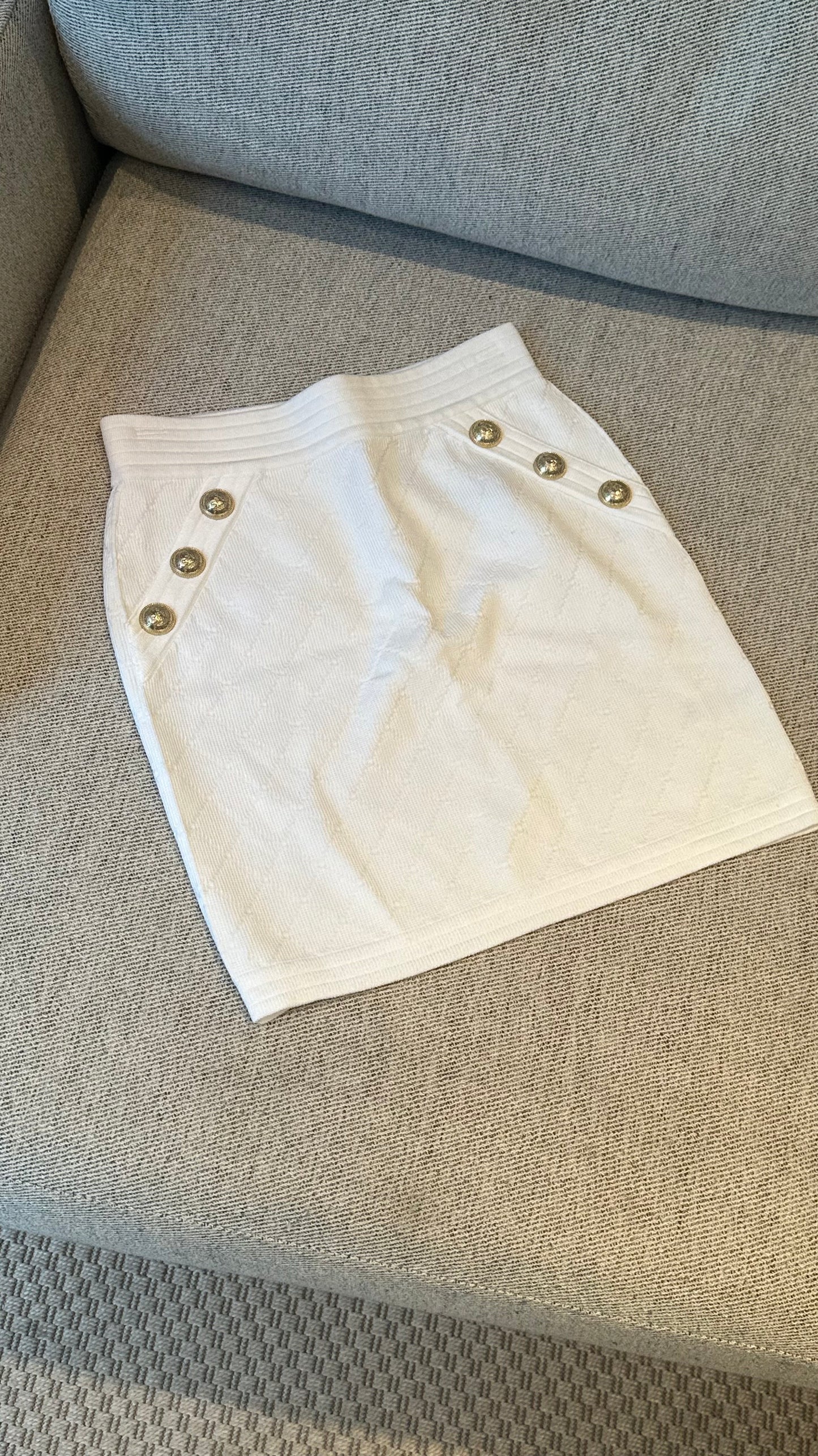 Balmain White & Gold Bandu Skirt -Size Small