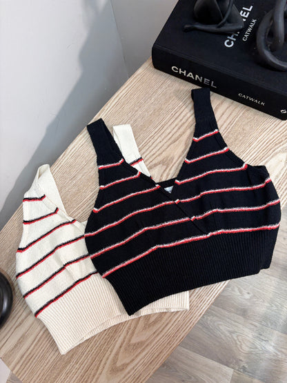 Sonia Rykiel Black & Red Striped Crop Top - Medium