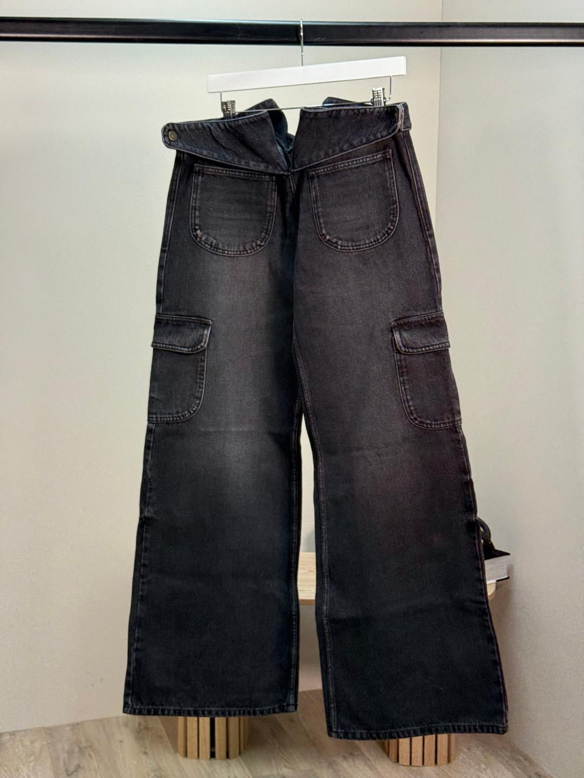 Courrégès Black Combat Denim Wide Leg Jeans - 36