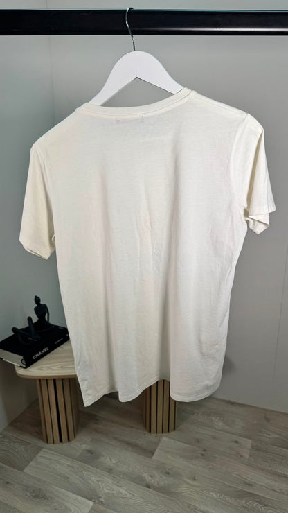 Balmain White Logo T-Shirt With Gold Buttons – IT 38. UK 8