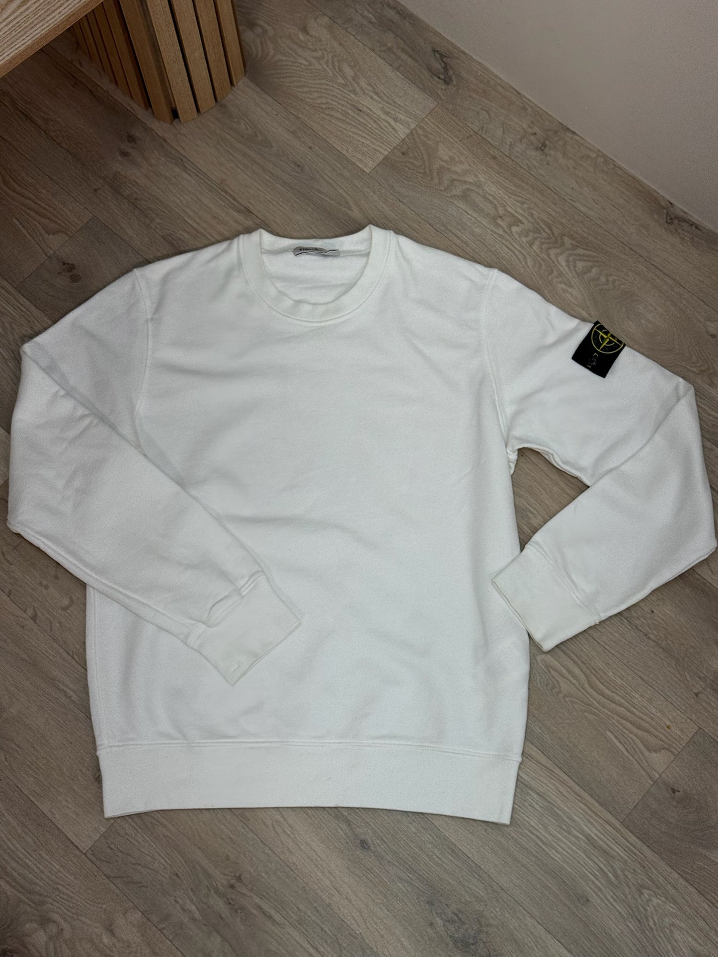 Stone Island White Compass-Patch Logo Jumper-Large