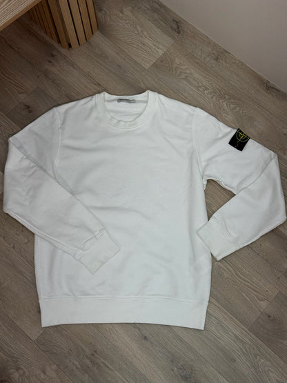 Stone Island White Compass-Patch Logo Jumper-Large