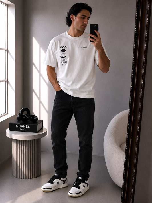Off-White White 4 Logo Graphic Logo T-Shirt – Small