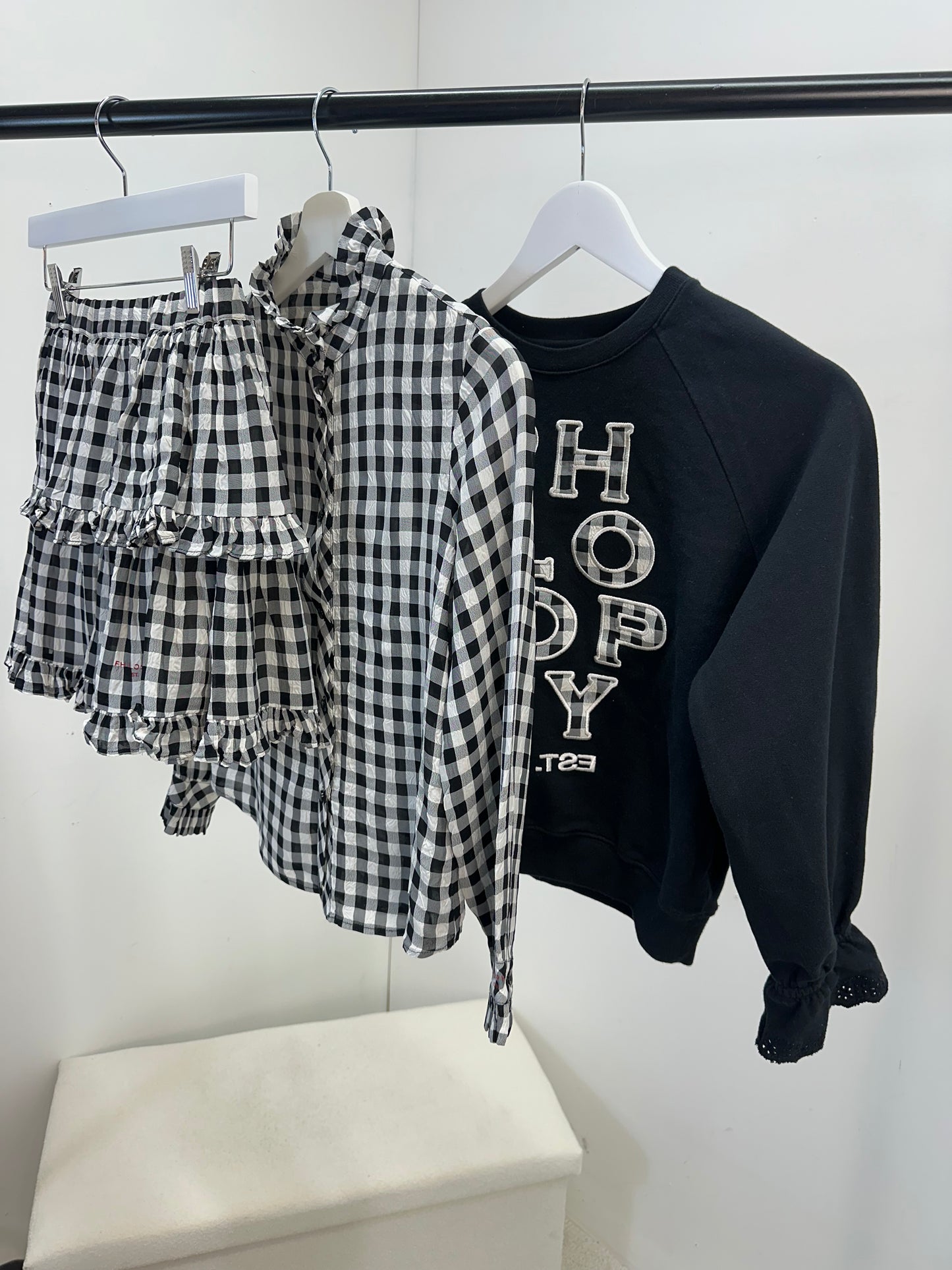 Kids Philosophy Black And White Check Shirt, Skirt & Jumper Set - Age 10