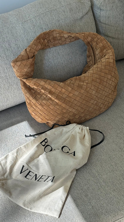 Bottega Veneta Brown Amber Gold Large Jodie Suede Hobo Bag