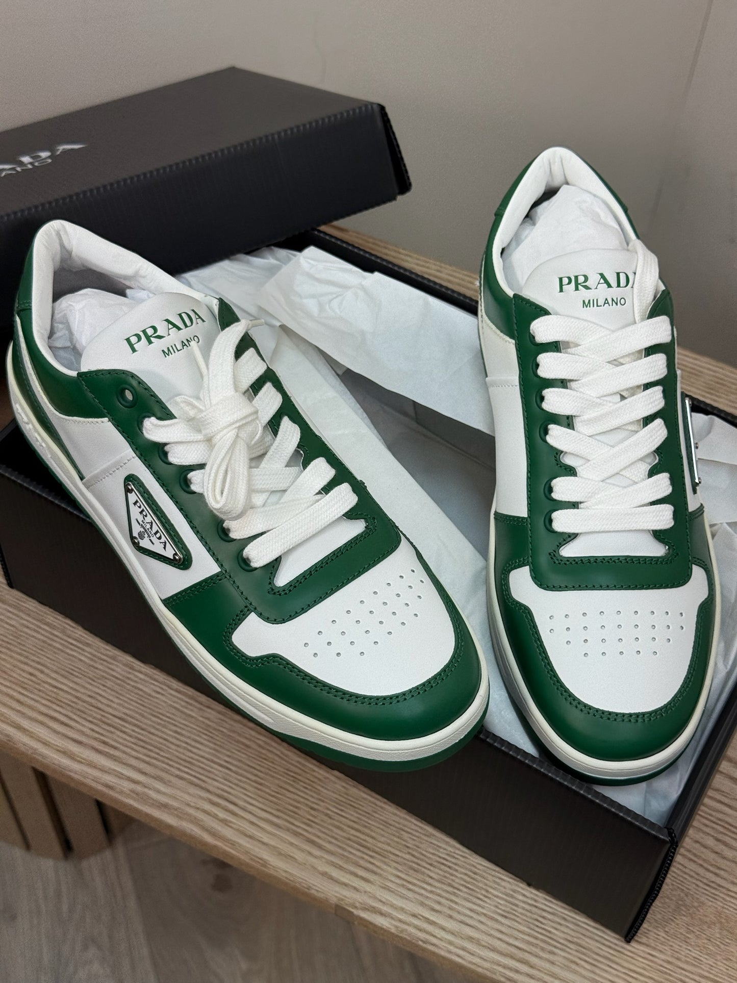 Prada Downtown Low Green Trainers- Brand New UK6
