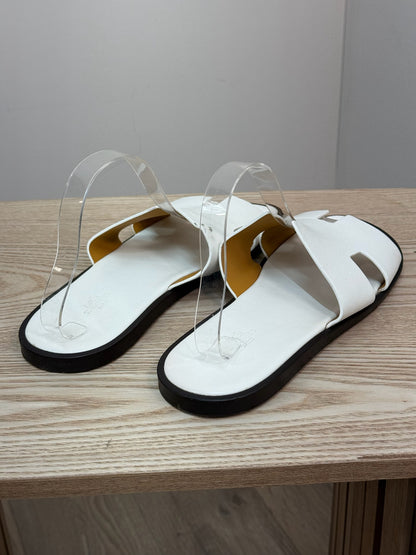 Hermès White Oran Leather Slider EU44/UK10