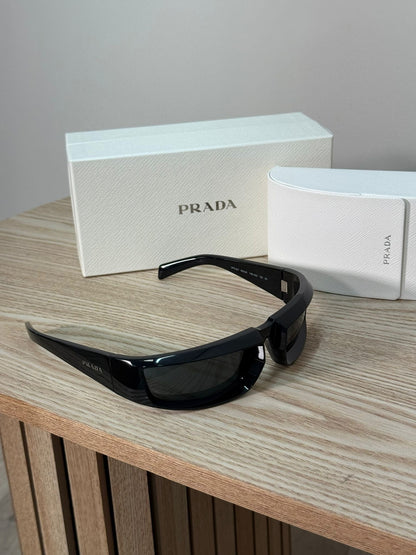 Prada Black PR Rectangle Middle Parting Sunglasses - One Size