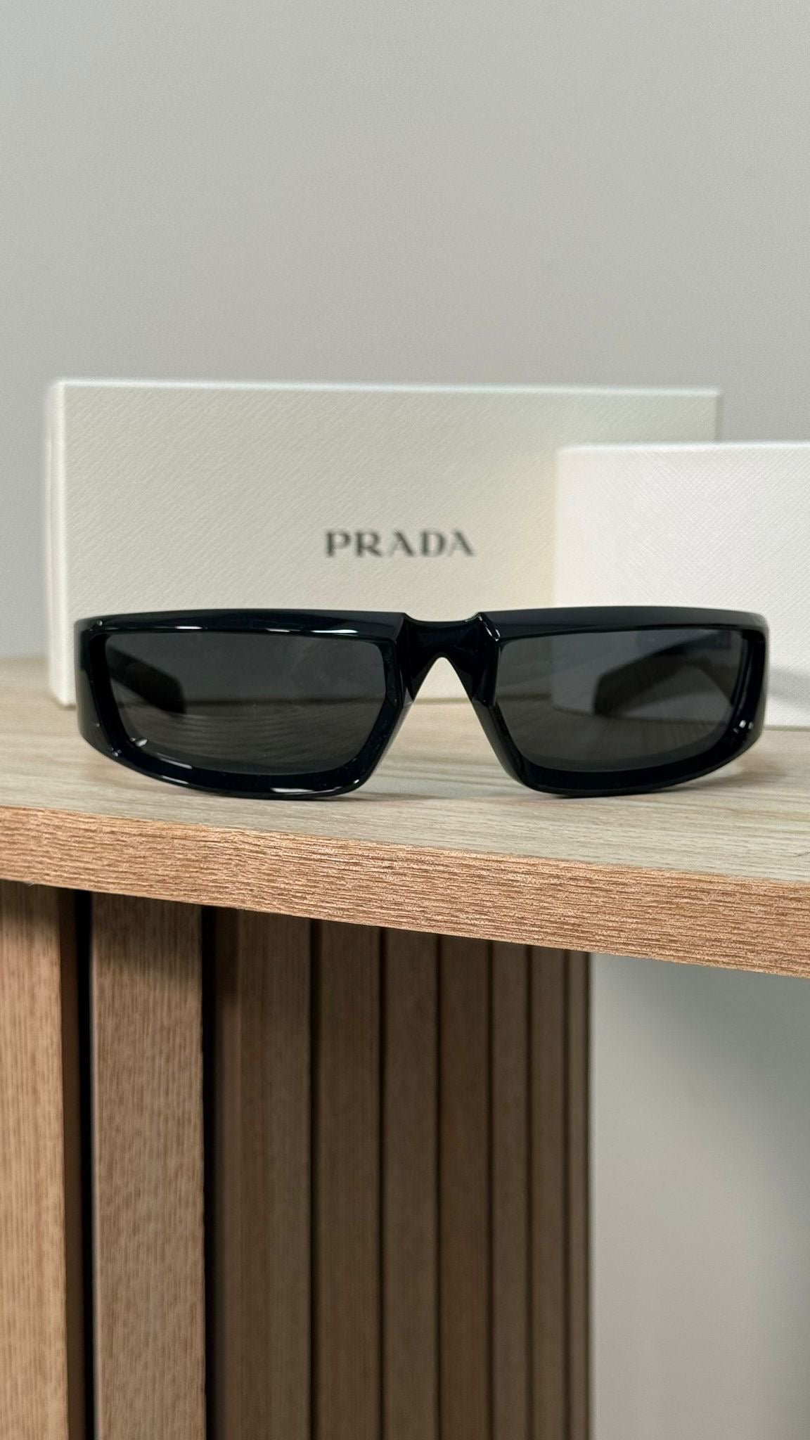 Prada Black PR Rectangle Middle Parting Sunglasses - One Size