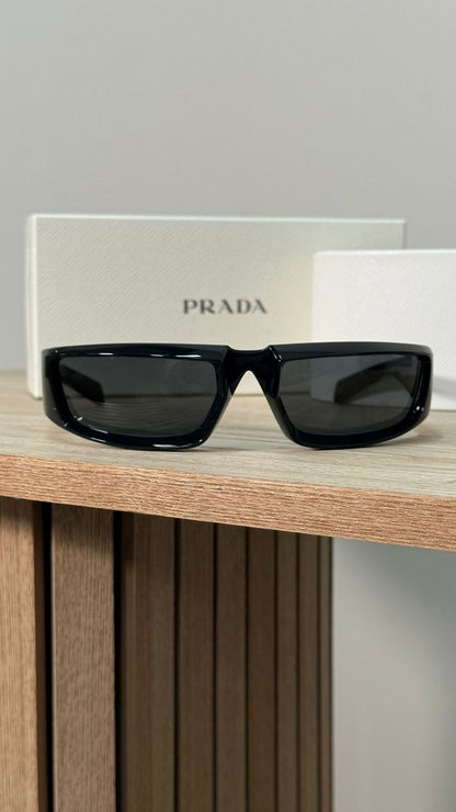 Prada Black PR Rectangle Middle Parting Sunglasses - One Size