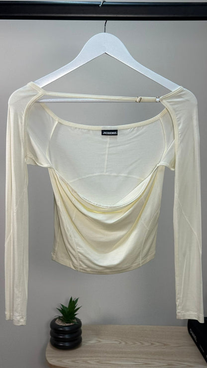 Jacquemus Cream & Gold Detailed Open-Back Camisole Long Sleeve - Small