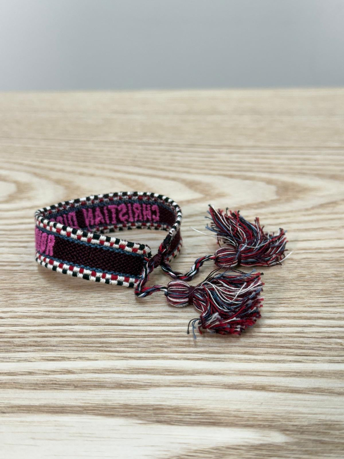 Dior Burgundy Pink Racer Woven 'J'Adior' Friendship Bracelet - One Size